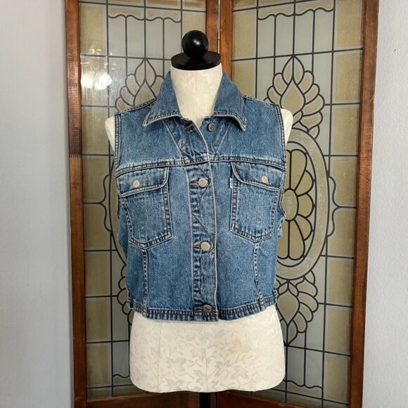 Vintage Levi's 90's Denim Jeans Button Up Side Button Vest Size L - Picture 4 of 9